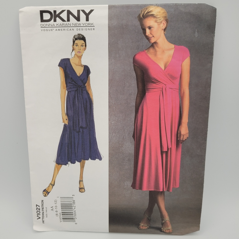 UNCUT Vogue American DKNY V1027 Wrap Dress Sewing Pattern Limited Ed